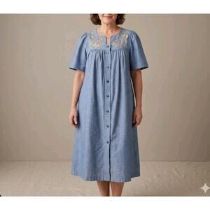 Bechamel Women Dress PS Denim Floral Embroidered Midi Cottagecore Mom Style